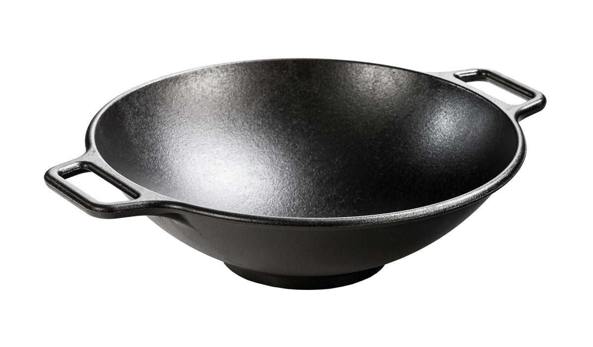 Lodge Bold 14-inch wok front view with modern handles for high-heat stir-fries.
