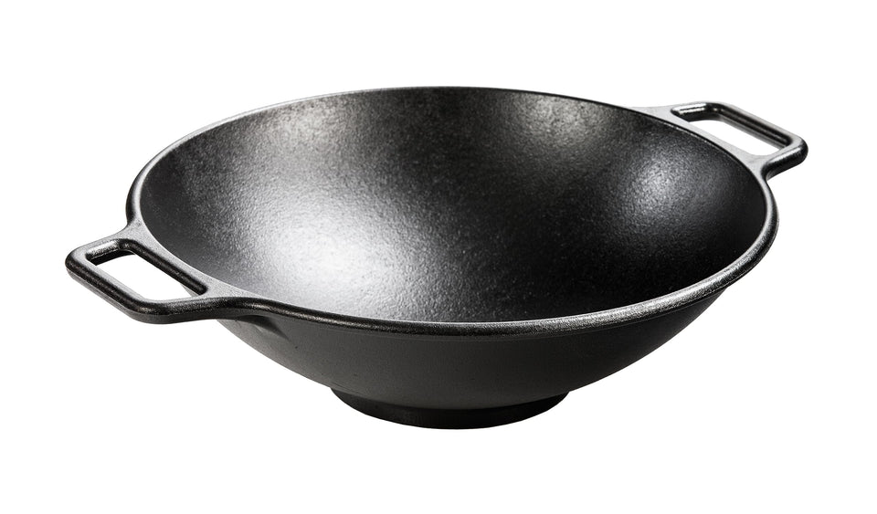 Lodge Bold 14-inch wok front view with modern handles for high-heat stir-fries.