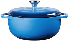 Lodge Caribbean Blue Dutch Oven dual handles for easy lifting and transport.