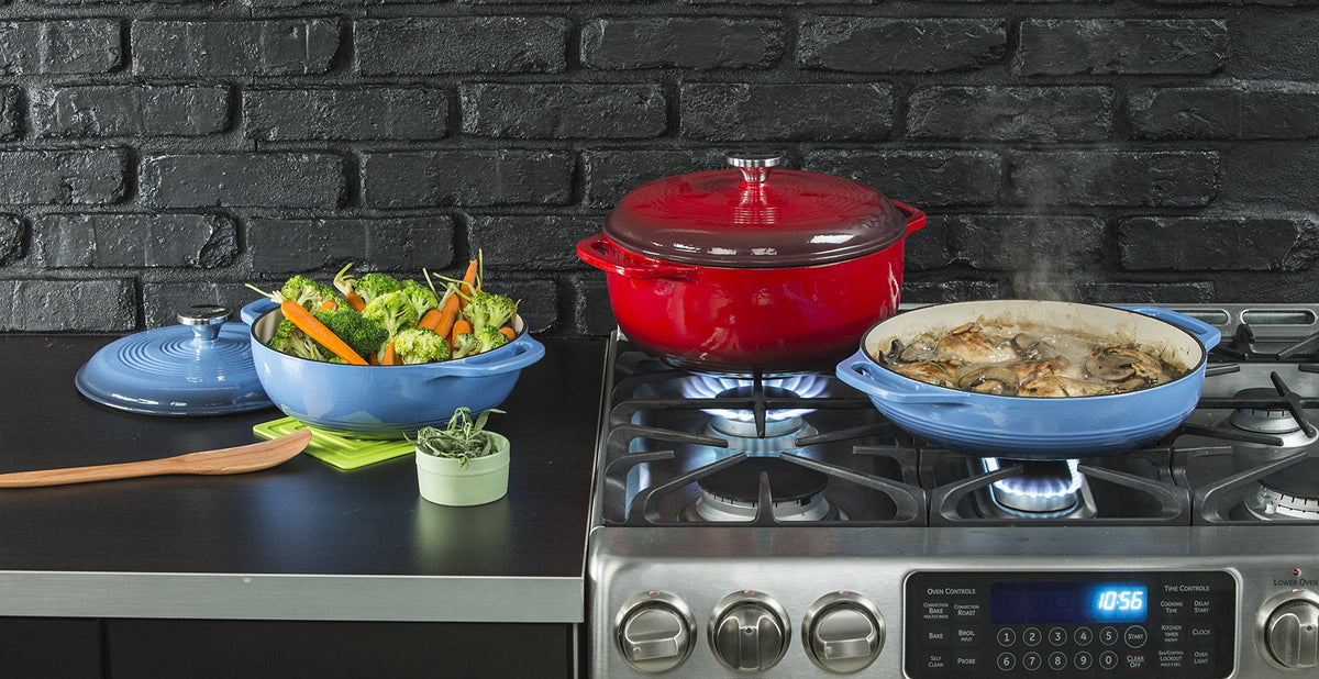 Lodge Caribbean Blue Dutch Oven in oven, braising and roasting capability explained.