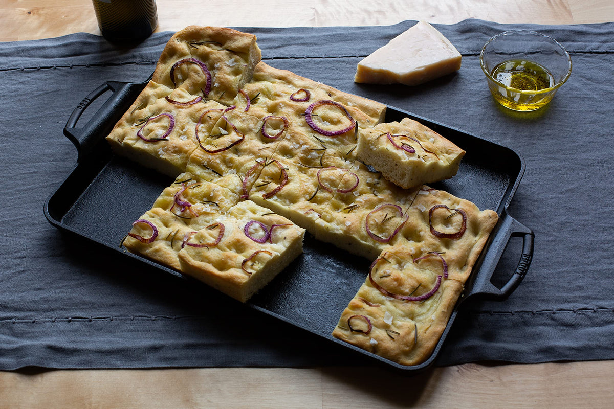 Lodge cast iron baking pan showing even browning for bakery-quality results at home.