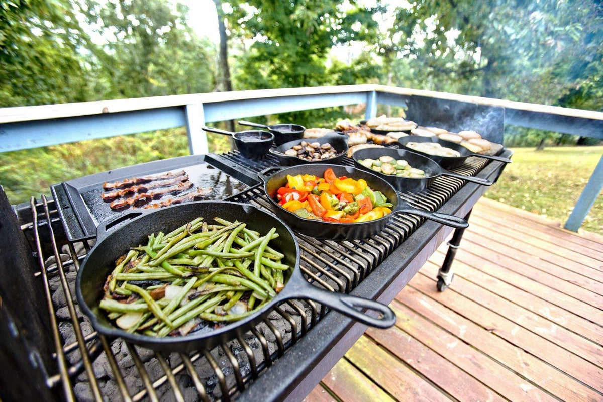 Lodge cast iron ideal for campfire cooking and outdoor meals.