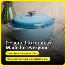 Lodge cast iron oven on table, serves directly from pot