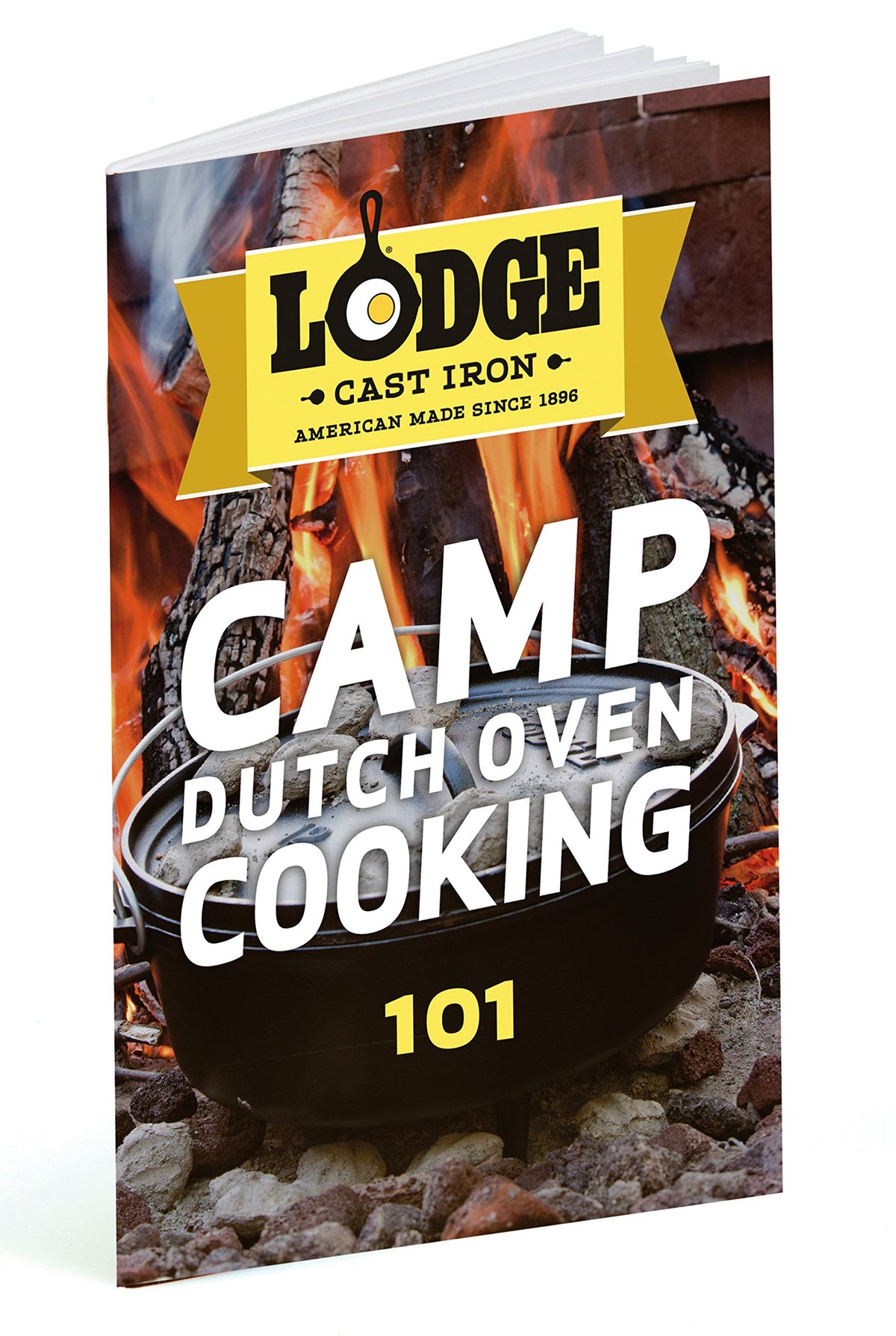 Lodge cast iron dutch oven with integral legs ideal for campfire use.