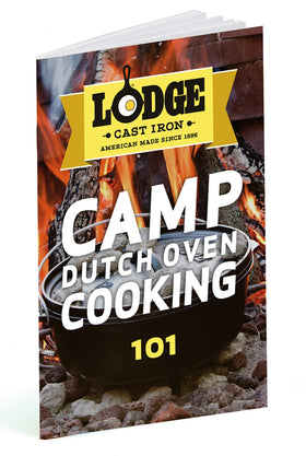 Lodge cast iron dutch oven with integral legs ideal for campfire use.