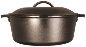 Lodge cast iron Dutch oven lid seals moisture for juicy results.