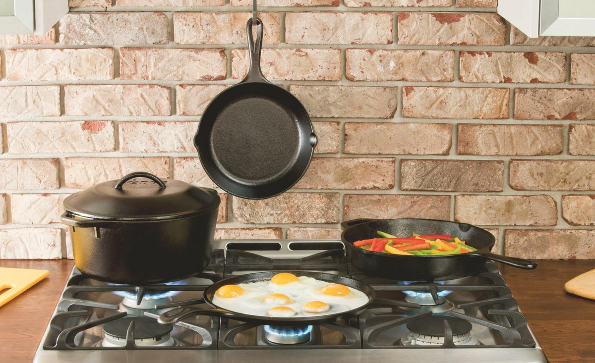 Lodge cast iron works on stove, oven, grill, or campfire.