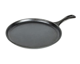 Lodge cast iron griddle on a stovetop delivering even browning for tortillas and sandwiches.