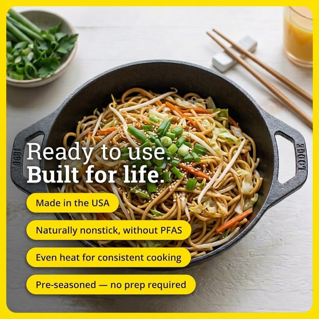 Lodge cast-iron mini wok showcases heat retention for even searing.