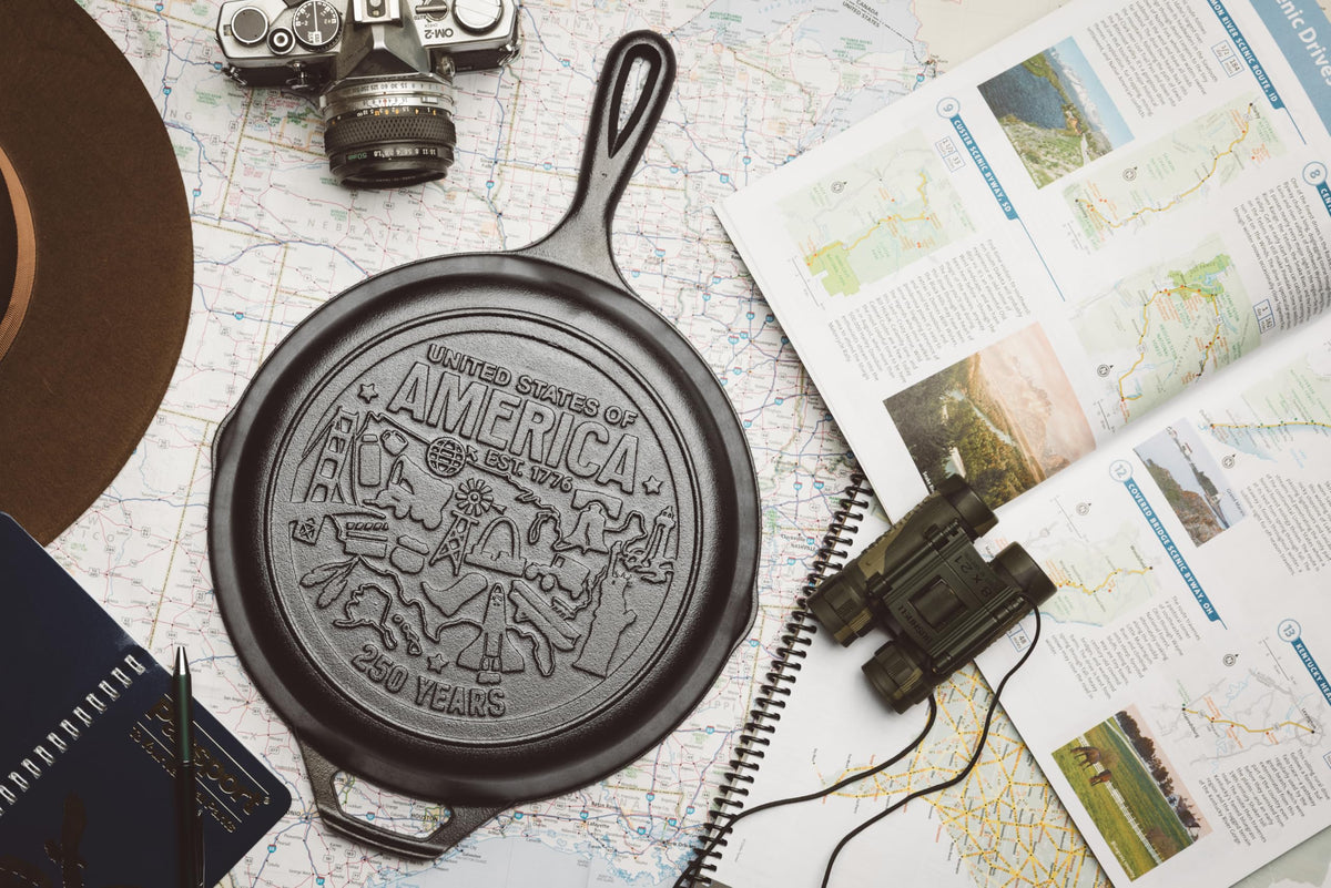 Lodge cast iron works on oven, stovetop, grill, and campfire settings.