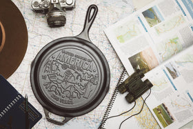 Lodge cast iron works on oven, stovetop, grill, and campfire settings.