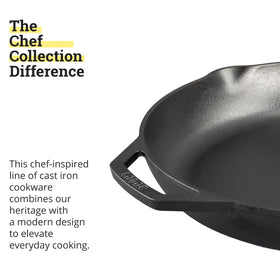 Cast iron construction of Lodge Chef Collection enhances heat retention and durability.