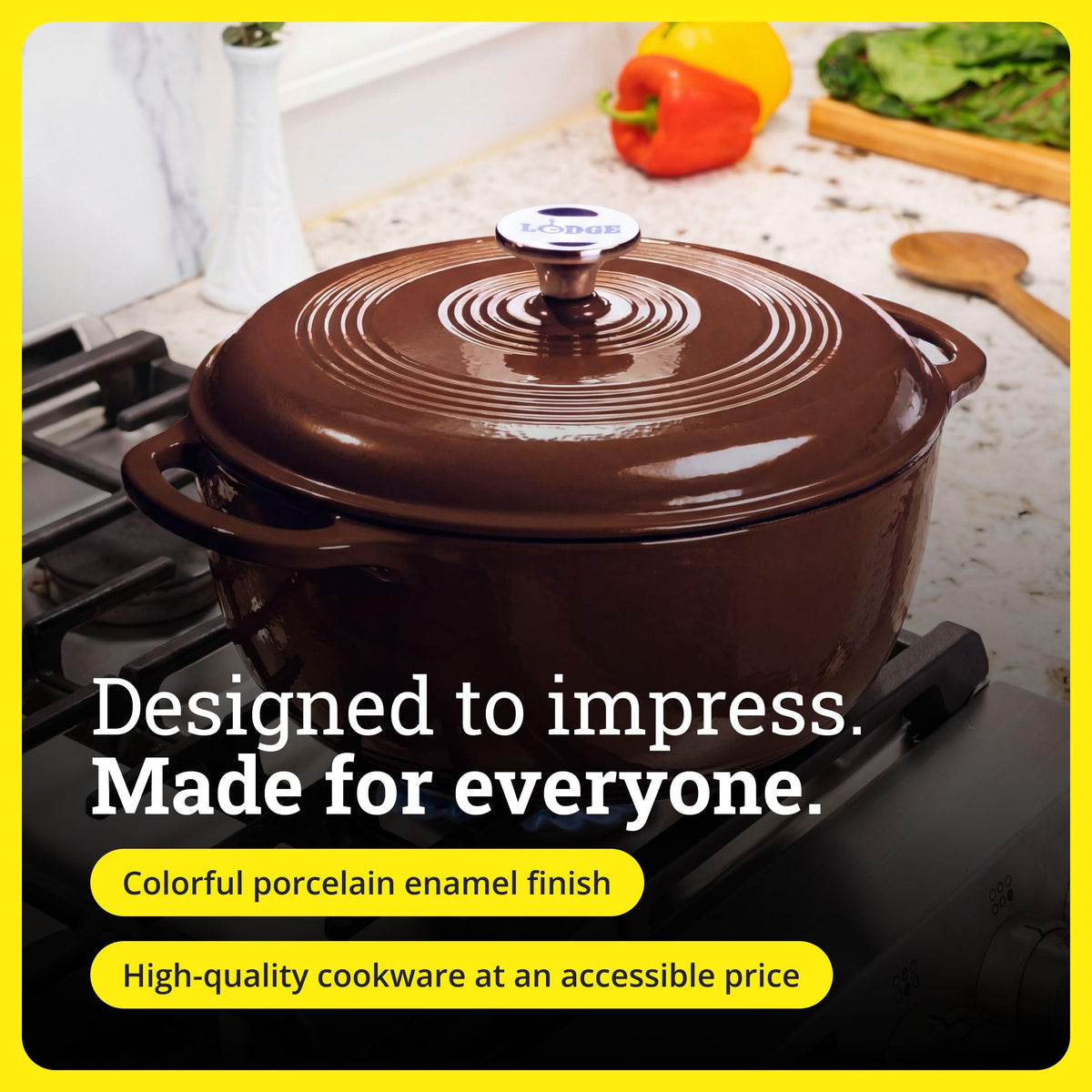 Lodge dual-handle lid design promotes easy lifting and transfer.