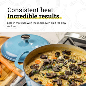 Lodge enamel cast iron interior closeup, nonreactive surface ideal for marinating and simmering