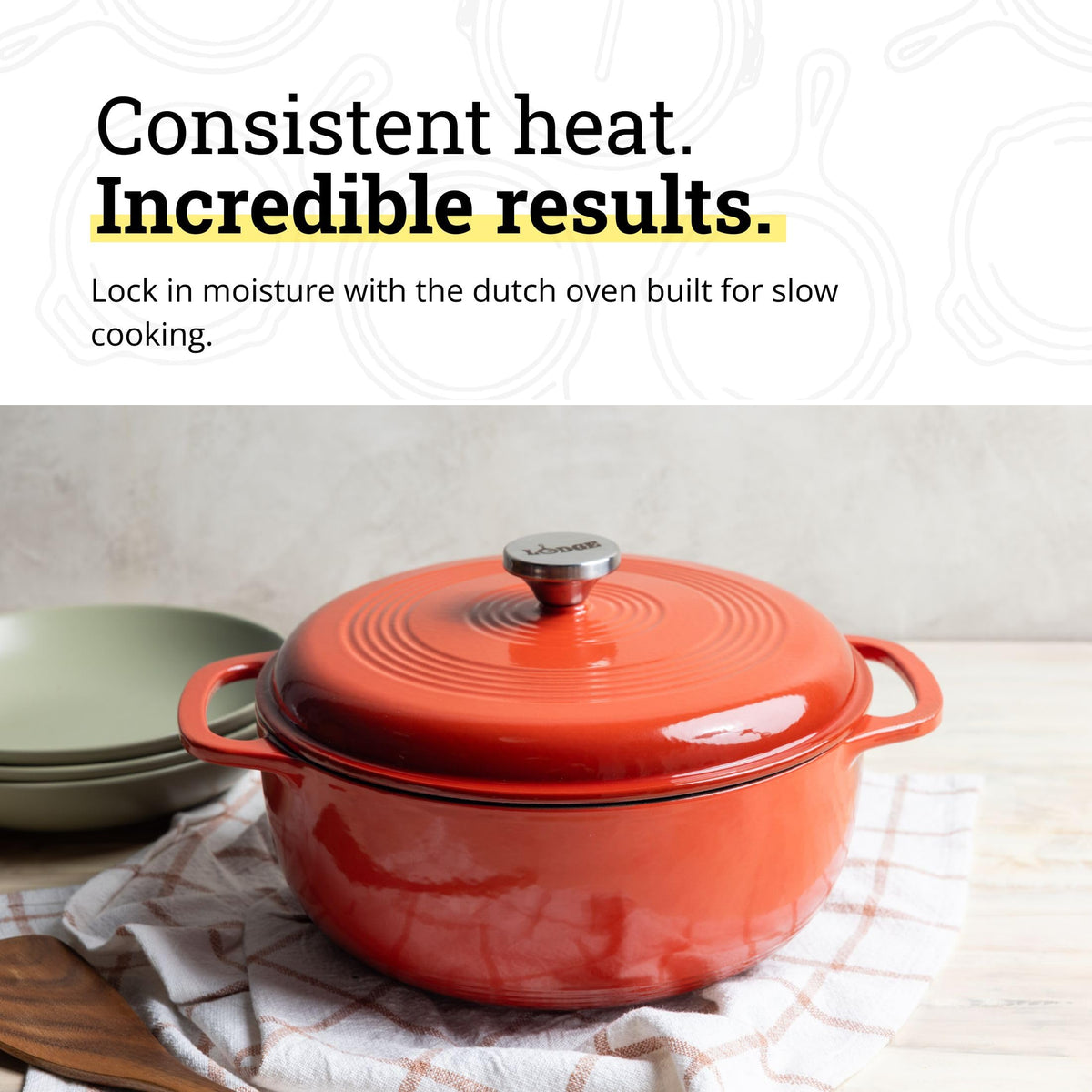 Lodge enamel coating on the Dutch Oven Poppy 6qt resists staining and cleans easily