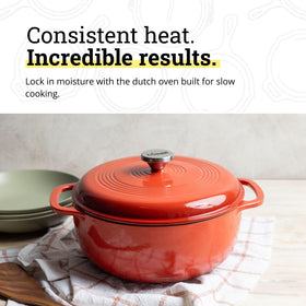 Lodge enamel coating on the Dutch Oven Poppy 6qt resists staining and cleans easily