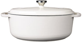 Lid with stainless steel knob seals in moisture for tender results.