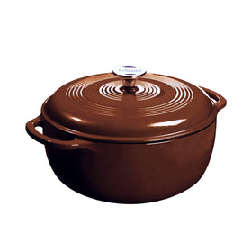 Lodge Essential enamel cast iron Dutch oven in burnt sienna 6qt delivers even heat.