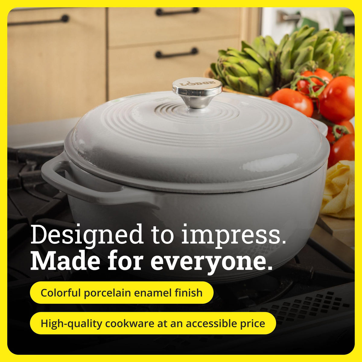 Lodge Dutch oven with dual handles for easy transfer from stove to table