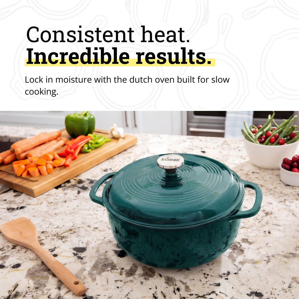 Lodge Essential Enamel Cast Iron Dutch Oven Lagoon interior porcelain finish