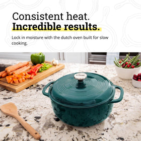 Lodge Essential Enamel Cast Iron Dutch Oven Lagoon interior porcelain finish