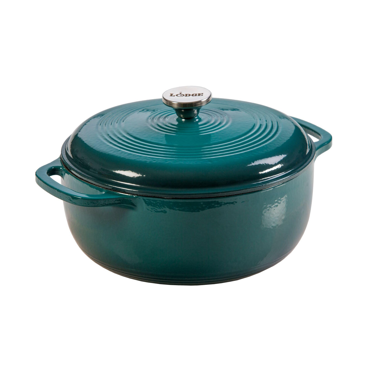 Lodge Essential Enamel Cast Iron Dutch Oven Lagoon lid view showing moisture seal