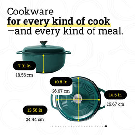 Lodge Essential Enamel Cast Iron Dutch Oven Lagoon simmering sauce with even heat