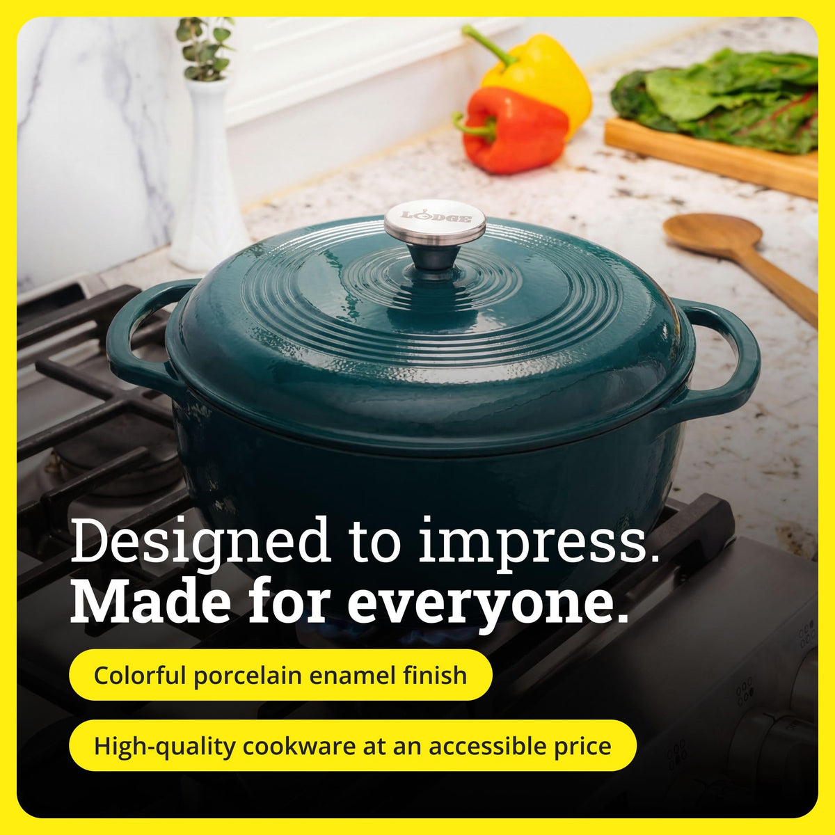Lodge Essential Enamel Cast Iron Dutch Oven Lagoon stovetop to oven versatility