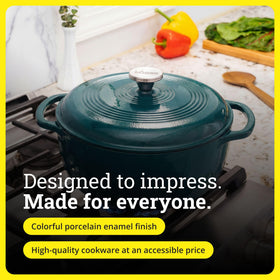 Lodge Essential Enamel Cast Iron Dutch Oven Lagoon stovetop to oven versatility