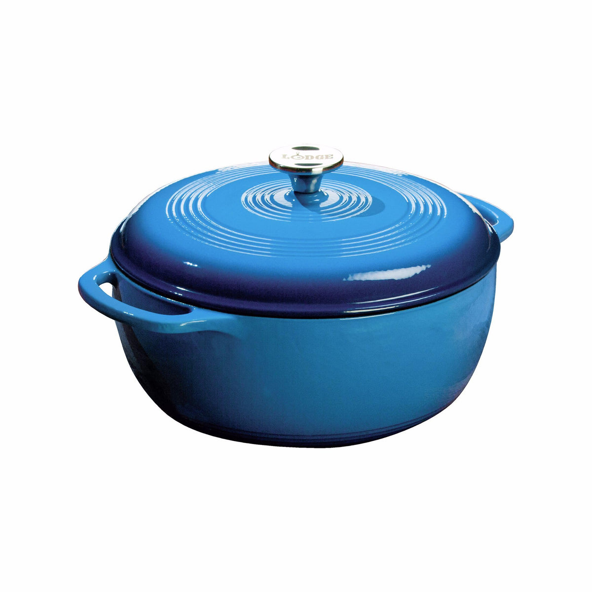 Lodge Essential Enamel Dutch Oven 6 Qt Caribbean Blue with even heat for braising.
