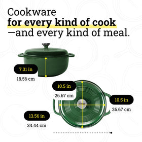 Lodge Essential Enamel Dutch Oven evergreen in oven up to 500°F for finished dishes.