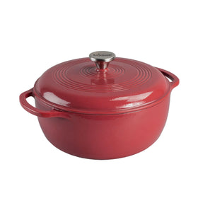 Lodge Essential enamel Dutch Oven Cranberry 6 qt for braising and baking.