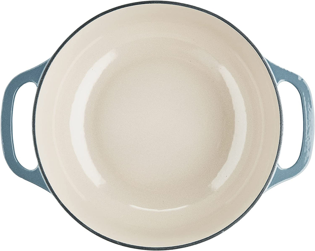Lodge Essential Enamel Dutch Oven Storm Blue dual assist handles for easy transport.