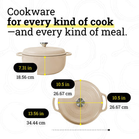 Lodge Essential Enamel Cast Iron Dutch Oven dual handles for easy stove-to-table transport.