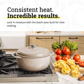 Lodge Essential Enamel Cast Iron Dutch Oven simmering sauces and stews to perfection.