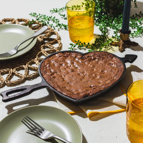 Lodge heart skillet used on campfire for outdoor cooking