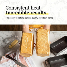 Dual assist handles help move the loaf pan safely from oven to rack.
