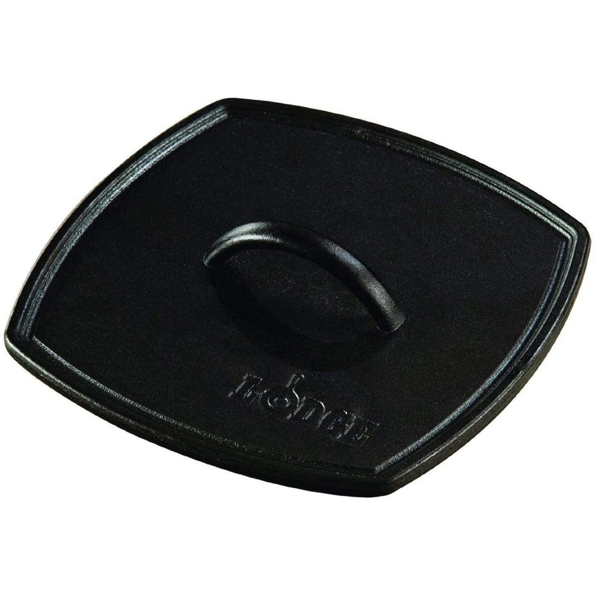 Lodge LPP3 square ribbed panini press showing crisp grill marks for sandwiches.