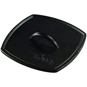 Lodge LPP3 square ribbed panini press showing crisp grill marks for sandwiches.