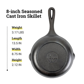 Lodge made-in-USA cast iron skillet, durable and easy to clean.