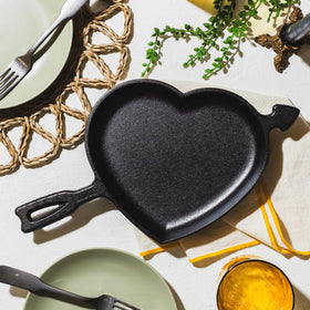 Lodge oven-stove-grill heart skillet shows versatility across heat sources