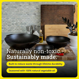 Lodge pre-seasoned cast iron with natural oil for easy release.