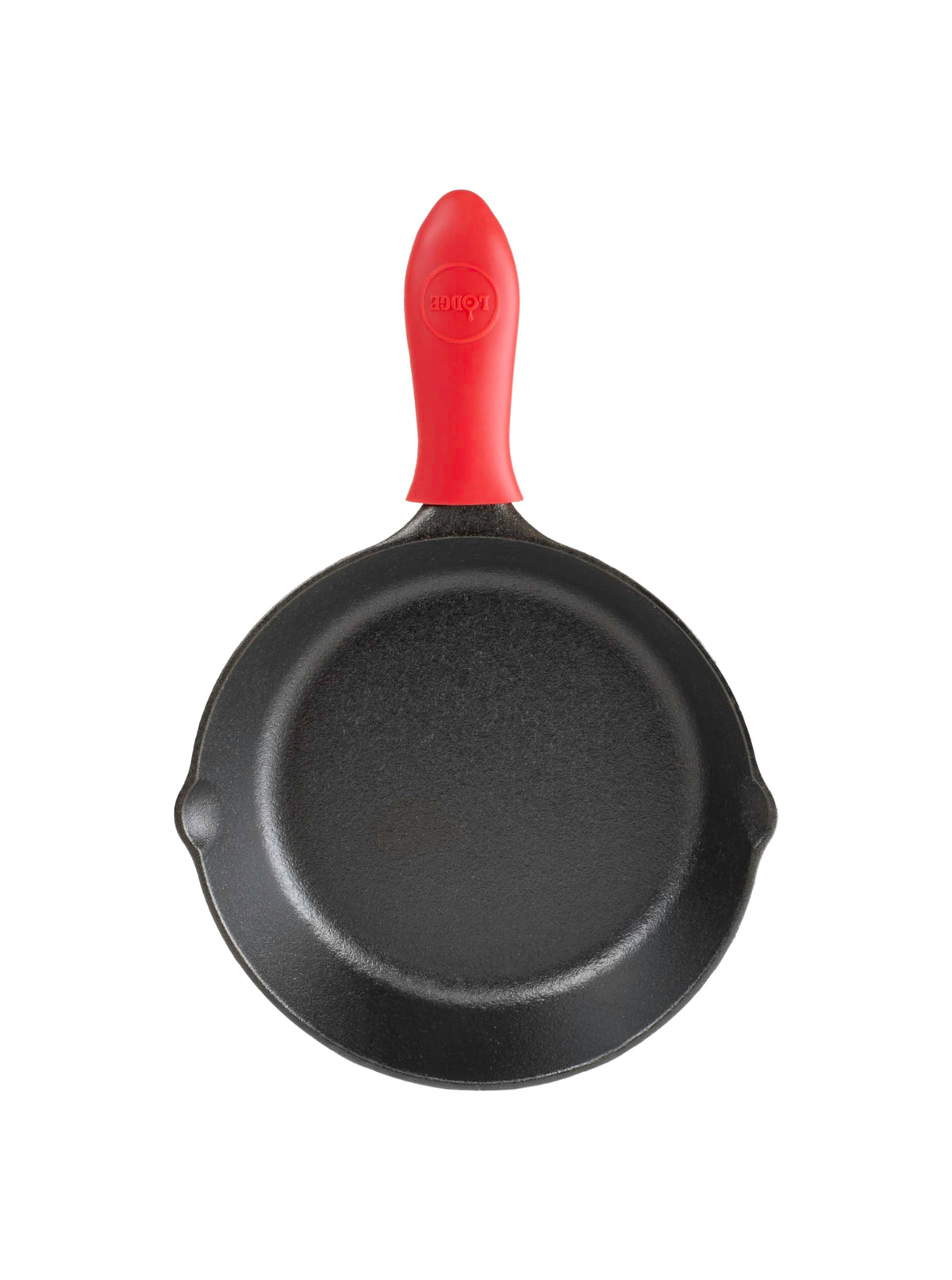 Lodge red mini silicone handle holder keeps hands safe during frying
