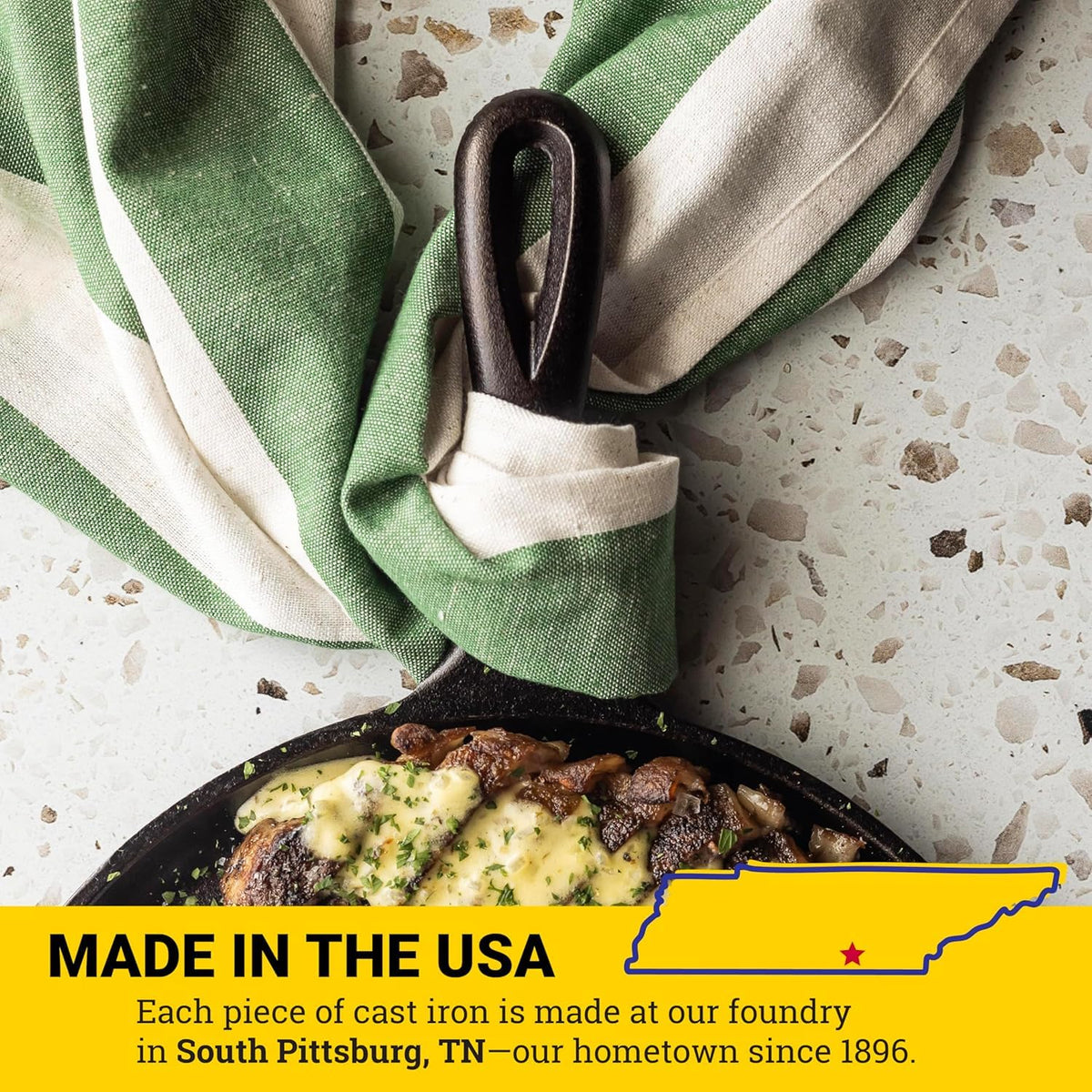 Lodge Round Seasoned Cast Iron Griddle campfire-ready for outdoor breakfasts