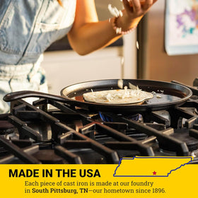 Lodge Round Seasoned Cast Iron Griddle easy-clean surface after cooking