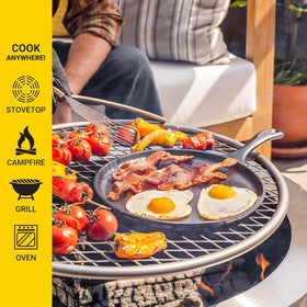 Lodge Round Seasoned Cast Iron Griddle oven safe for indoor and oven finishing