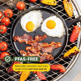 Lodge Round Seasoned Cast Iron Griddle stovetop use for versatile breakfasts