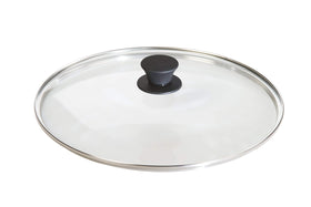 Lodge round tempered glass lid on a 12-inch skillet, seals moisture and lets you monitor progress.
