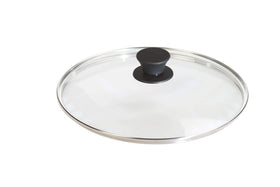 Lodge round tempered glass lid on a 10.25-inch skillet, showcasing peek-through view