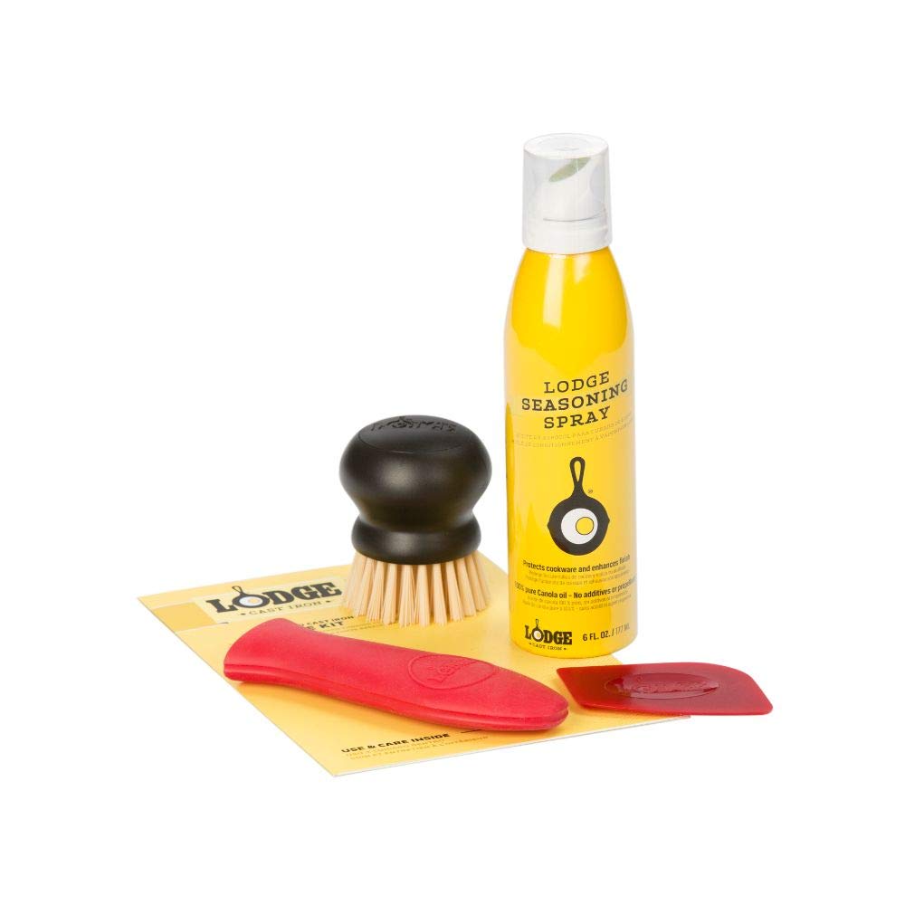 Lodge Seasoned Cast Iron Care Kit seasoning spray for easy, even seasoning and protection.